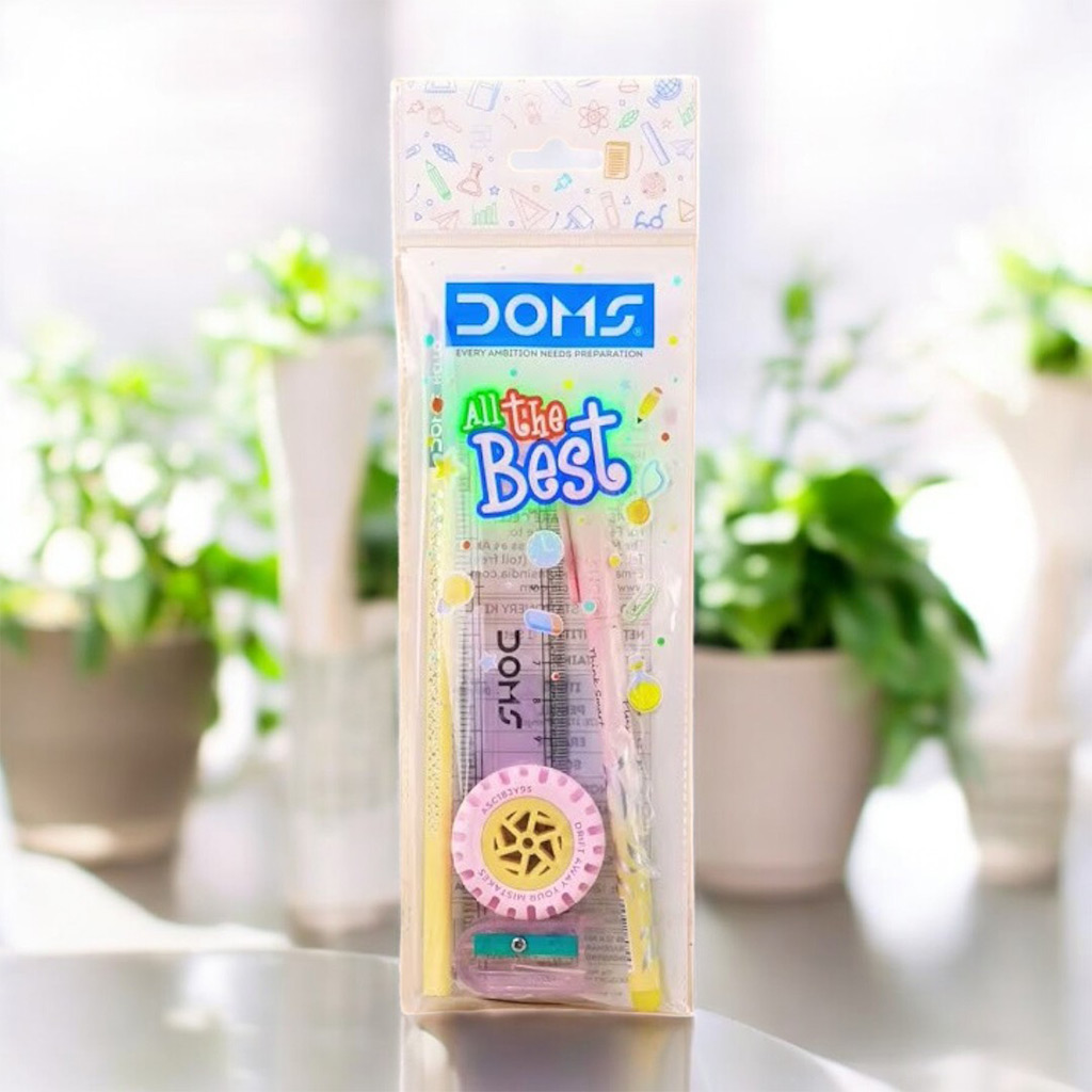 Doms Stationary Kit Pencil | Pen | Scale | Easer | Sharpner (Rose)